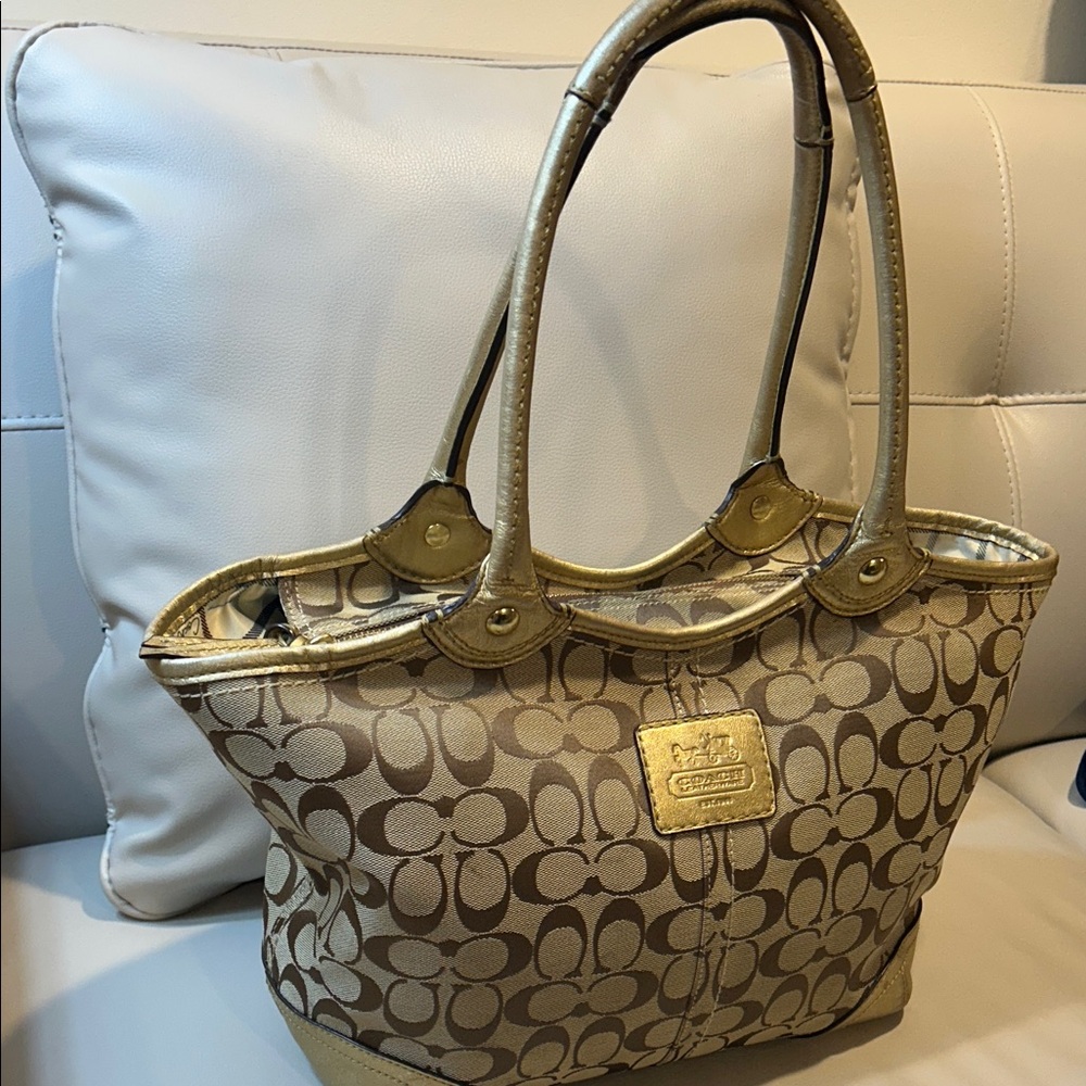 Coach Bleeker Signature Metallic Tattersall Tote - Picture 3 of 15